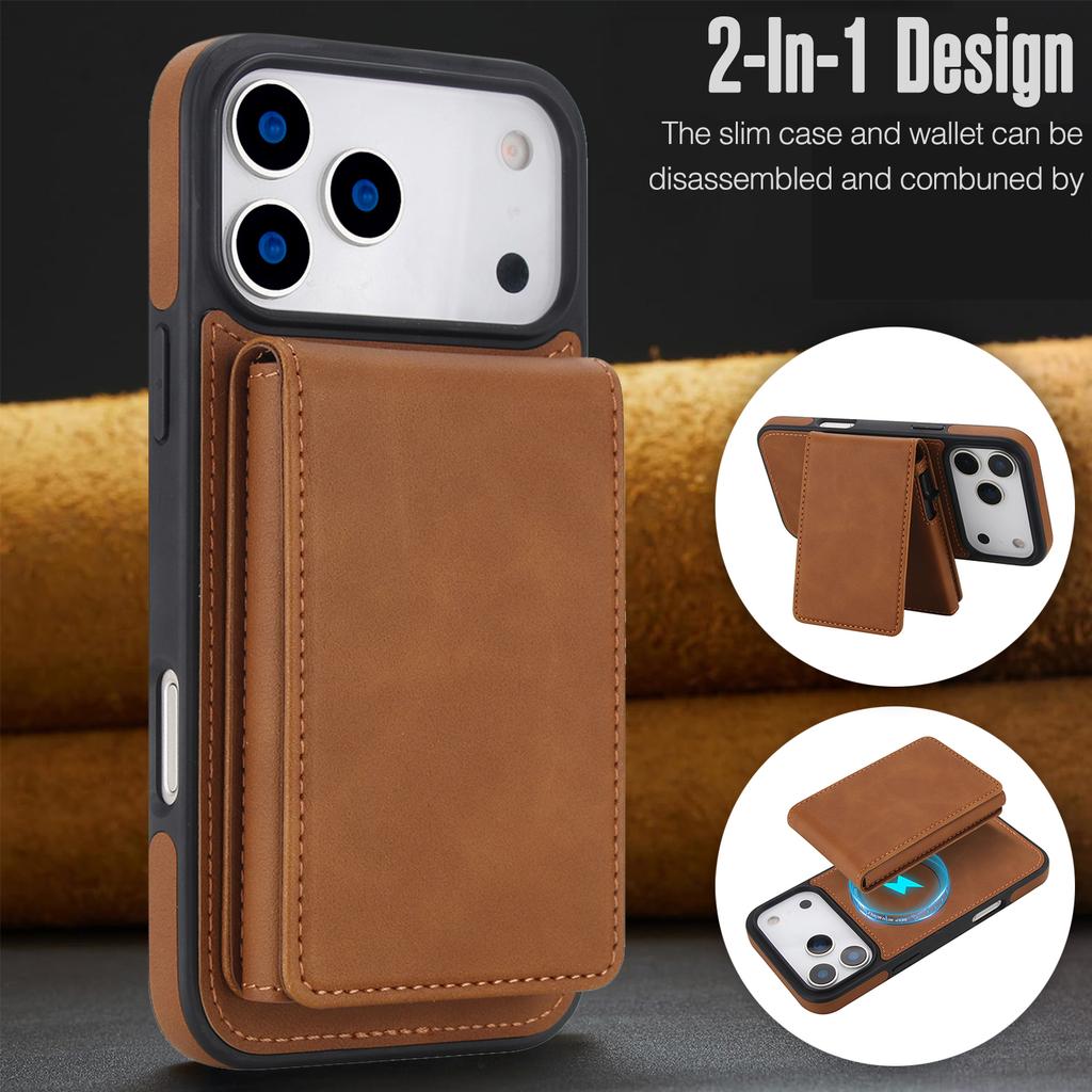 2 in 1 Detachable Magnetic Leather Wallet Card Solt Phone Case For iPhone 17 Pro Max 16 Plus 15 14 13 Kickstand RFID Bag Cover