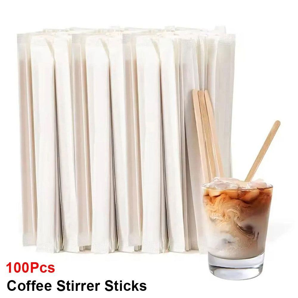 100Pcs New 14/18cm Coffee Stirrer Sticks Disposable Single Package Wooden Coffee Stirrers Drinking Stir Coffee Supply