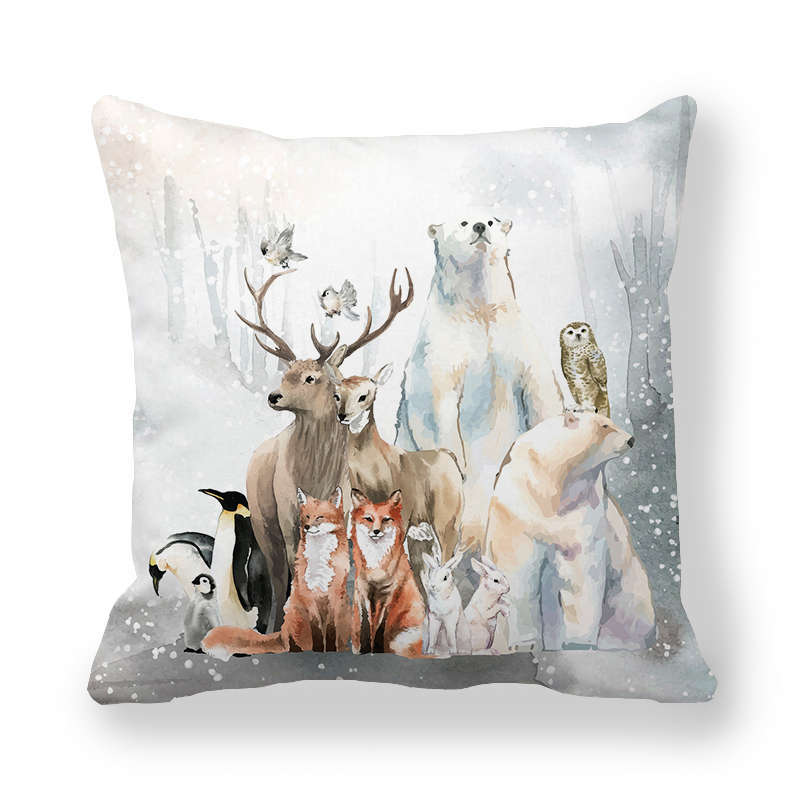 Icy And Snowy Animal Patterns Digital Printing Short Plush Pillow Covers For Car Sofa Office Cushion Cover Home Goods