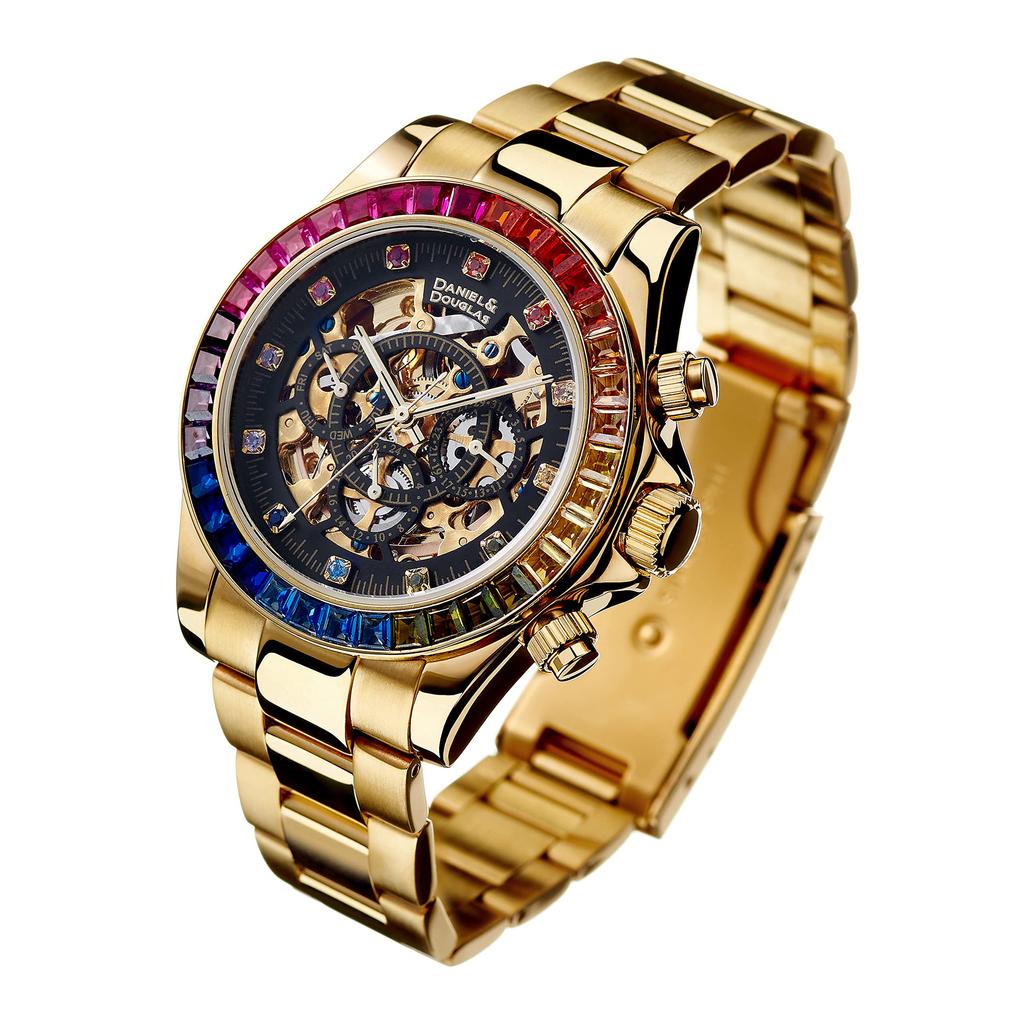 Daniel & Douglas DD8802DG Automatic Watch, Gold and Black, Mechanical, Self-Winding, Diamond-Like, Men's