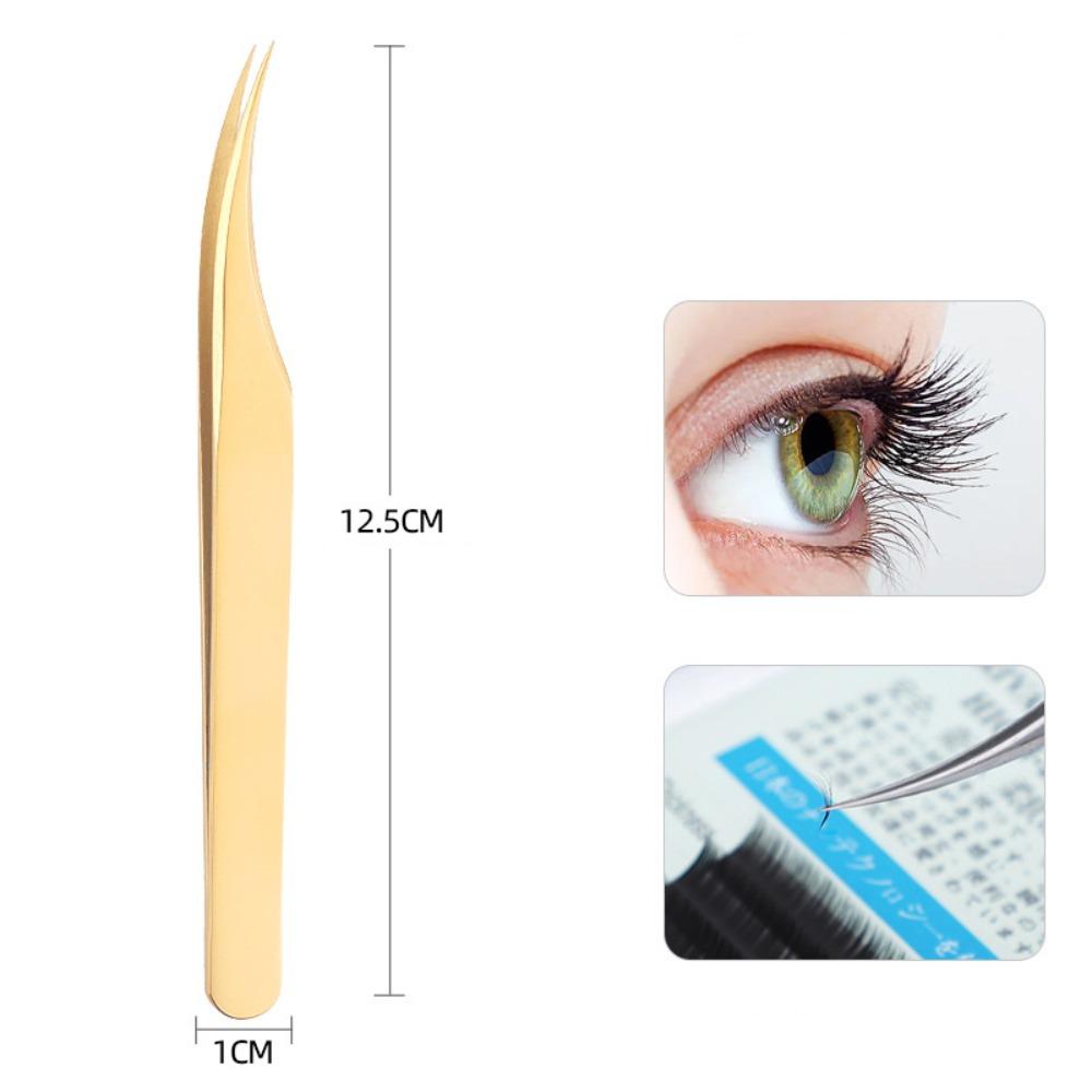 Durable Stainless Steel Lash Extension Tweezers Anti-Slip Gold Curved Tip Tweezers Straight Tweezers Makeup Accessories