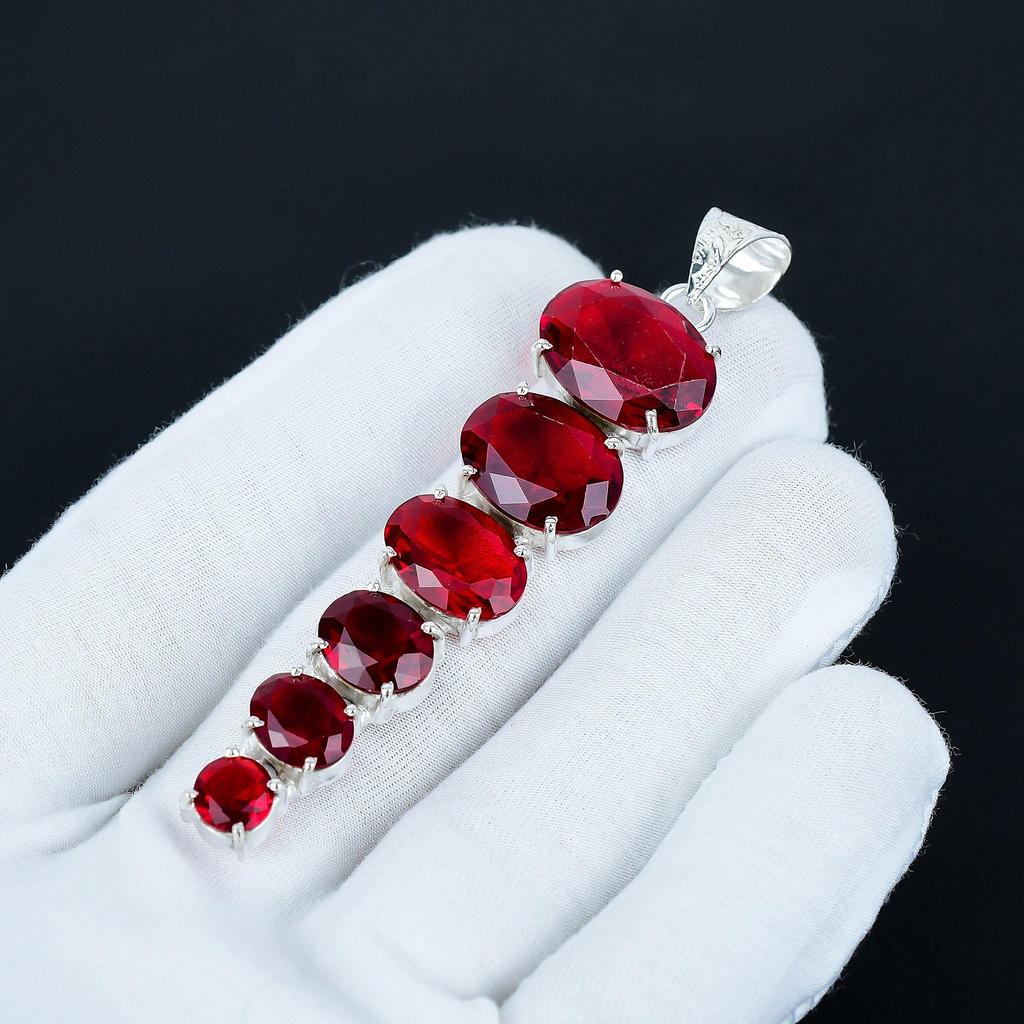 Red Garnet Pendant, 925 Sterling Silver Pendant, Handmade Pendant, Antique Pendant, Red Garnet Gemstone Pendant, Valentine's Day Gift