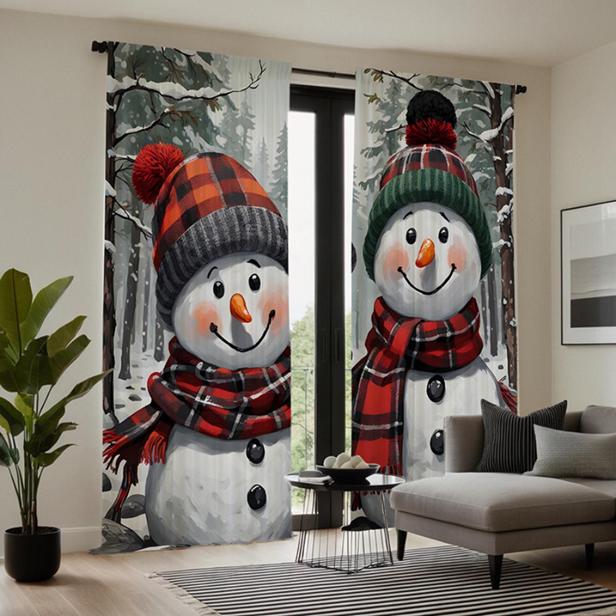 

2 шт. HD рождественский снег прекрасный мультфильм снеговик декоративная занавеска белый галстук цифровая печать занавеска стиль украшения дома W52H63inchW132H160cm