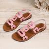 Large Size Belt Buckle Flat Bottom Hollow Sandals Women's Fashion Versatile Outer Wear Solid Color Beach Sandals Wish