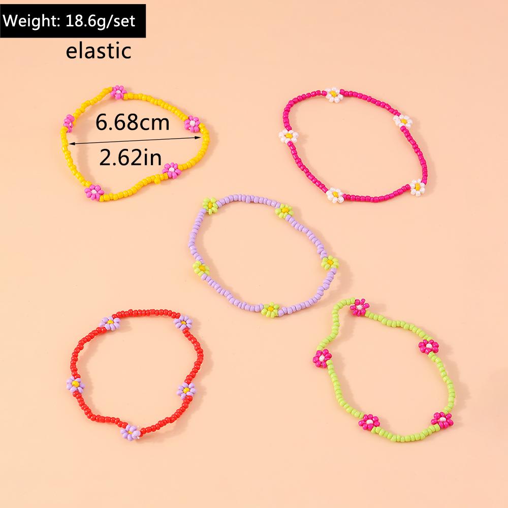 5 Stück Bunte Boho Handgemachte Blumenperlen Fußkettchen für Damen Mädchen Mehrschichtiges Knöchelarmband Kette Fußschmuck Geschenke