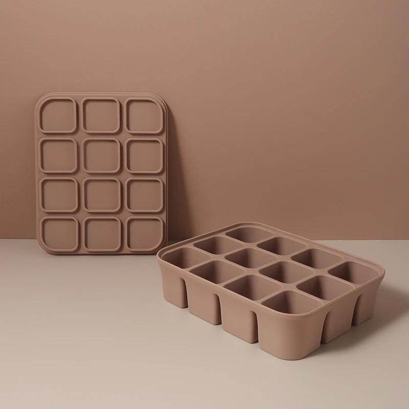 Molde de Cubitos de Hielo de 12 Compartimentos Bandeja de Cubitos de Hielo de Silicona Bandeja Cuadrada Molde Formas de Cubitos de Hielo de Silicona Liberación Fácil Accesorios de Cocina para Bar