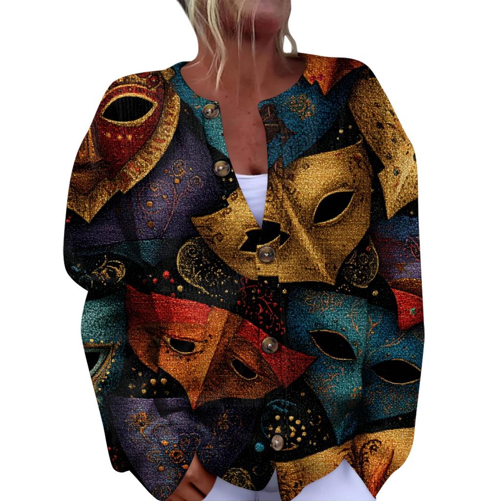 Dámský módní festivalový pletený kardigan s dlouhým rukávem a zapínáním na knoflíky