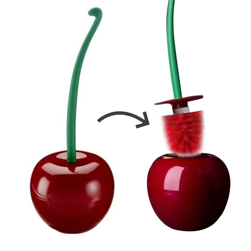 

Red Cherry Toilet Brush Holder Set Soft Hair Brush Holder Set Creative Toilet Brush Lavatory Use червоний