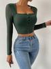 European and American slim-fit short top single-breasted lace sexy slim-fit long-sleeved bottoming shirt for women