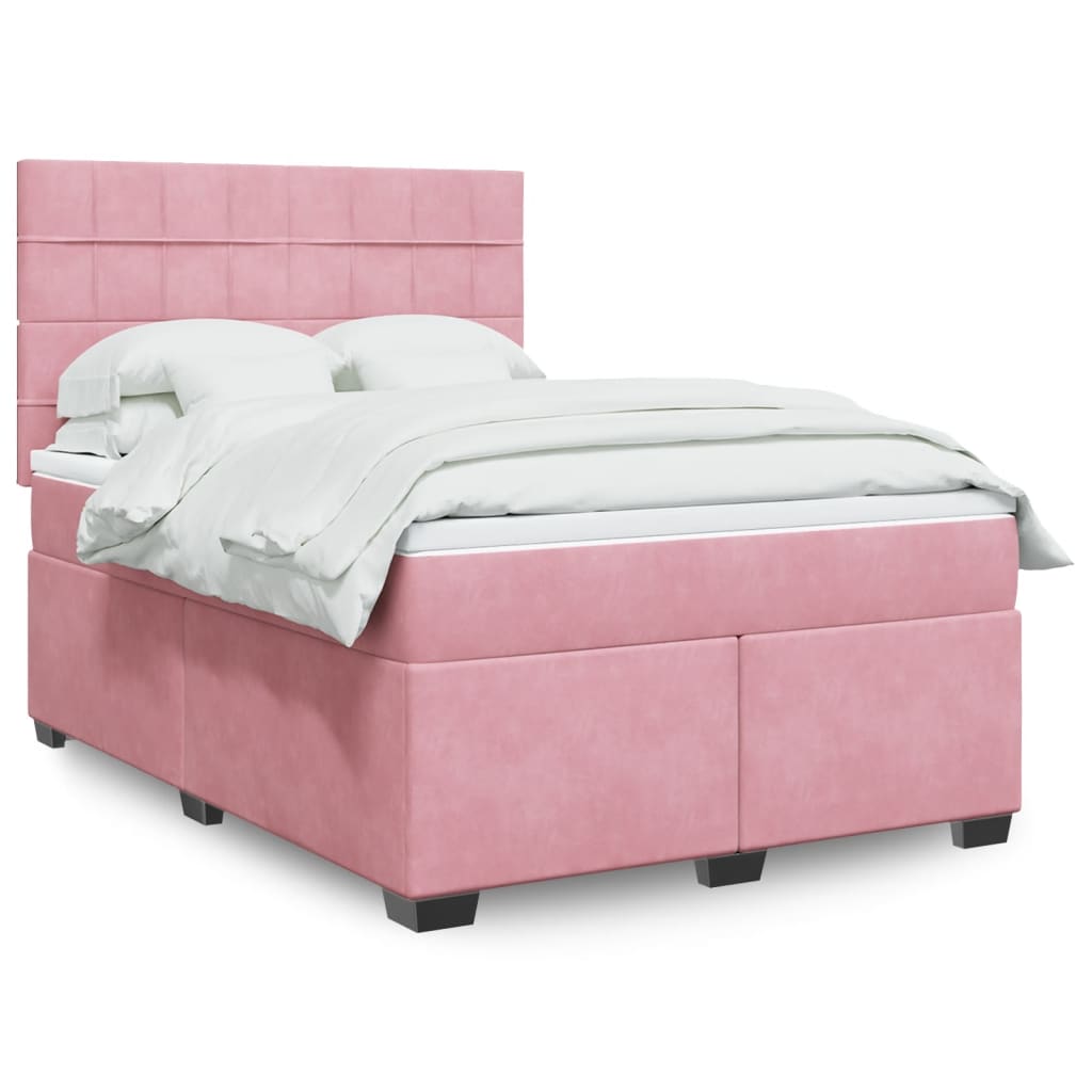 Pink Box Spring Bed with Mattress 140 X 190 Cm Velvet