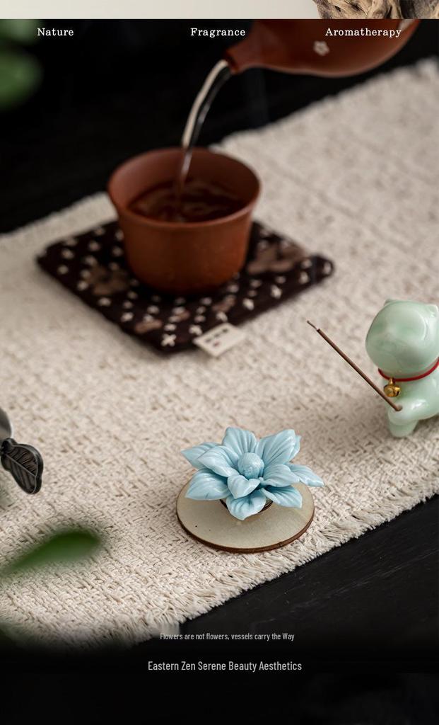 Xichun Handcrafted Ceramic Flower Spinner Incense Burner - Cultural Ornament for Desktop & Tea Table Decor