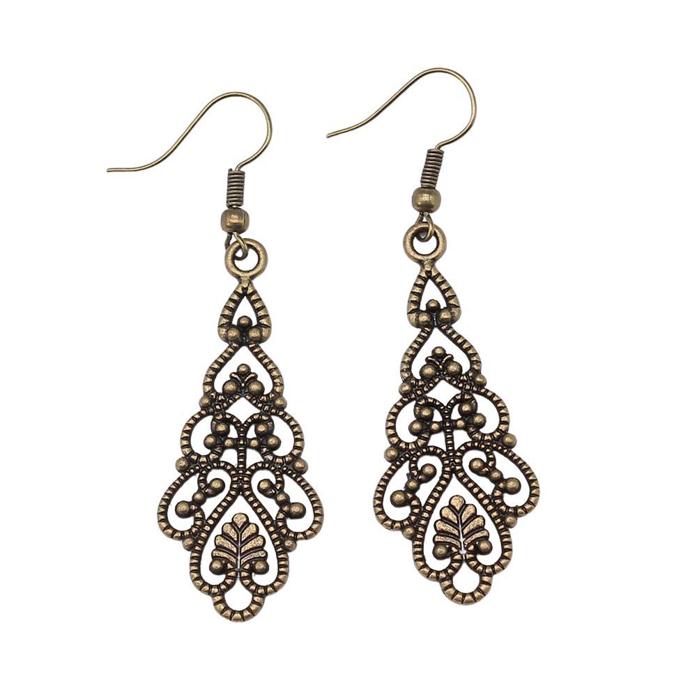 Filigree Teardrop Dangle Earrings Vintage Boho Leaf Drop Earrings For Women Ethnic Retro Jewelry