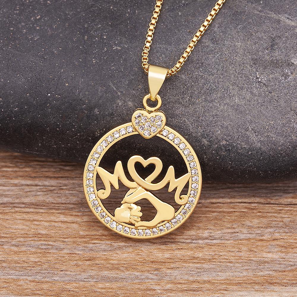 Nidin Ins Fashion New Creative Design Zircon MOM Letter Heart Shape Necklace Personalized Jewelry Party Accessories Gift