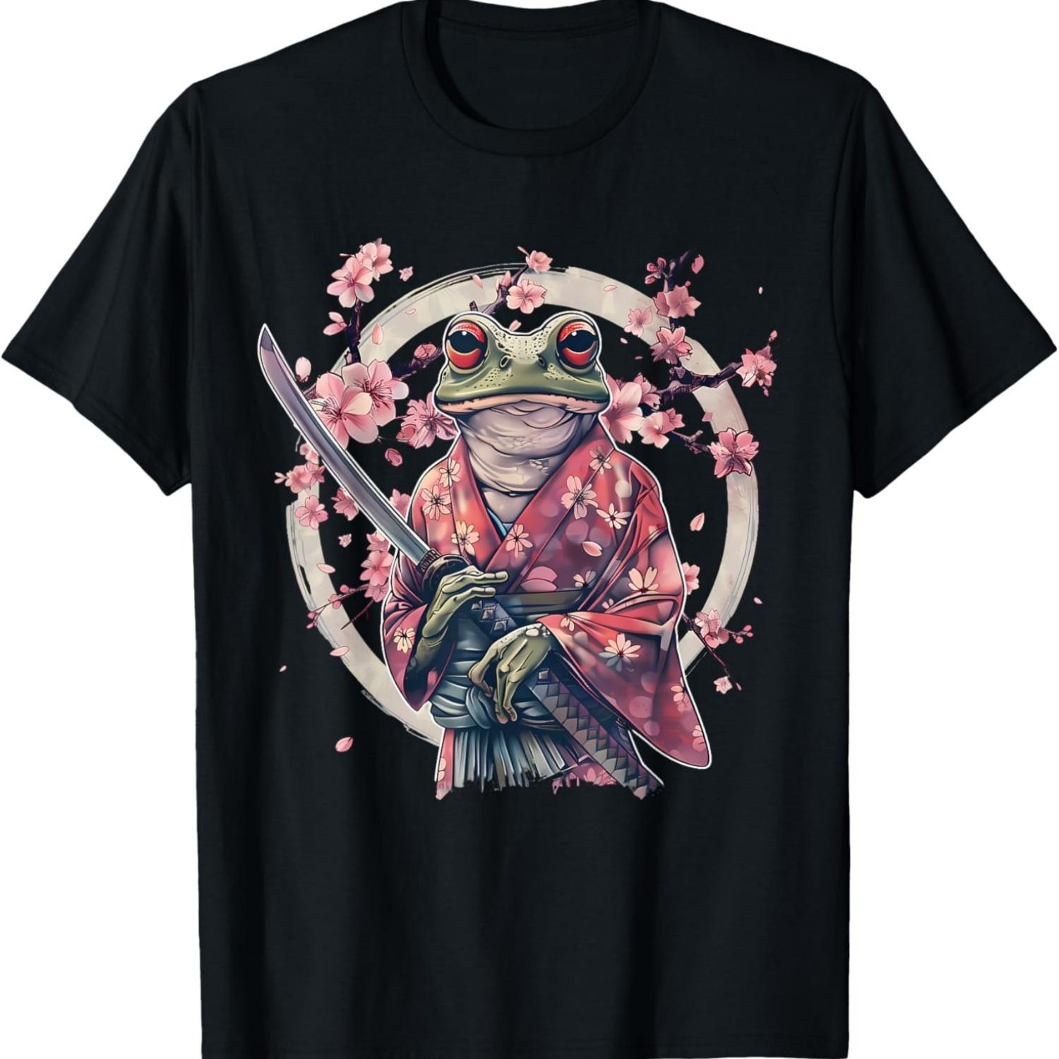 Warrior Cherry Blossom  Art Samurai Frog T-Shirt S чёрный