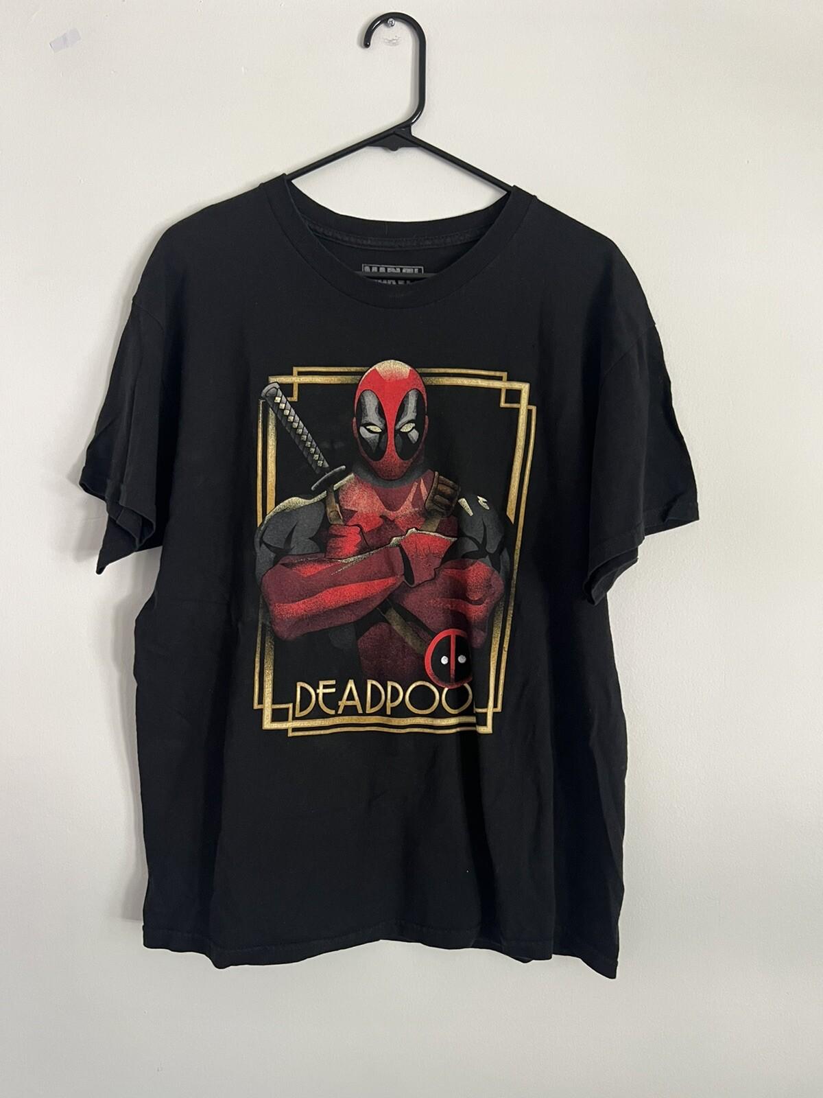 Marvel Deadpool Shirt Mens Large Black Red Logo Short Sleeve Comics Adult Large S