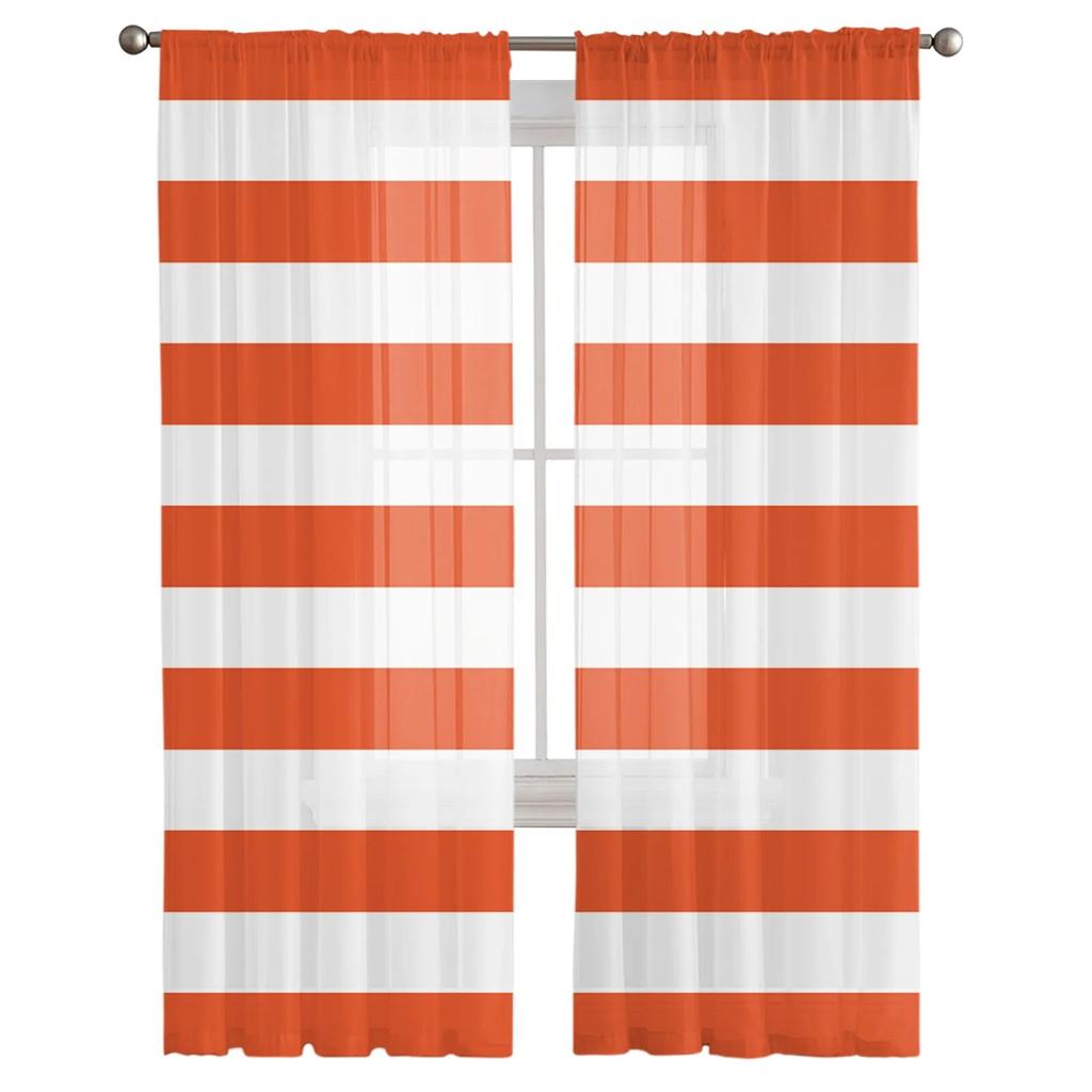 Stripes Orange Tulle Curtains Living Room Kitchen Chiffon Curtain Bedroom Balcony Sheer Curtain Fashion Home Decor