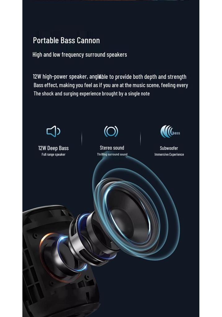Portable Waterproof Bluetooth Speaker with High-Quality Sound, Colorful Lights, Ideal for Outdoor Parties.
