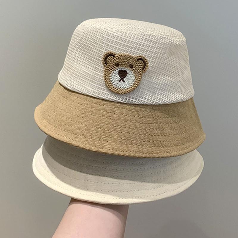 Baby Summer Fisherman Hat Cute Bear Toddler Children Mesh Breathable Sun Hat Outdoor Beach Boys Girls Panama Fisherman Hat