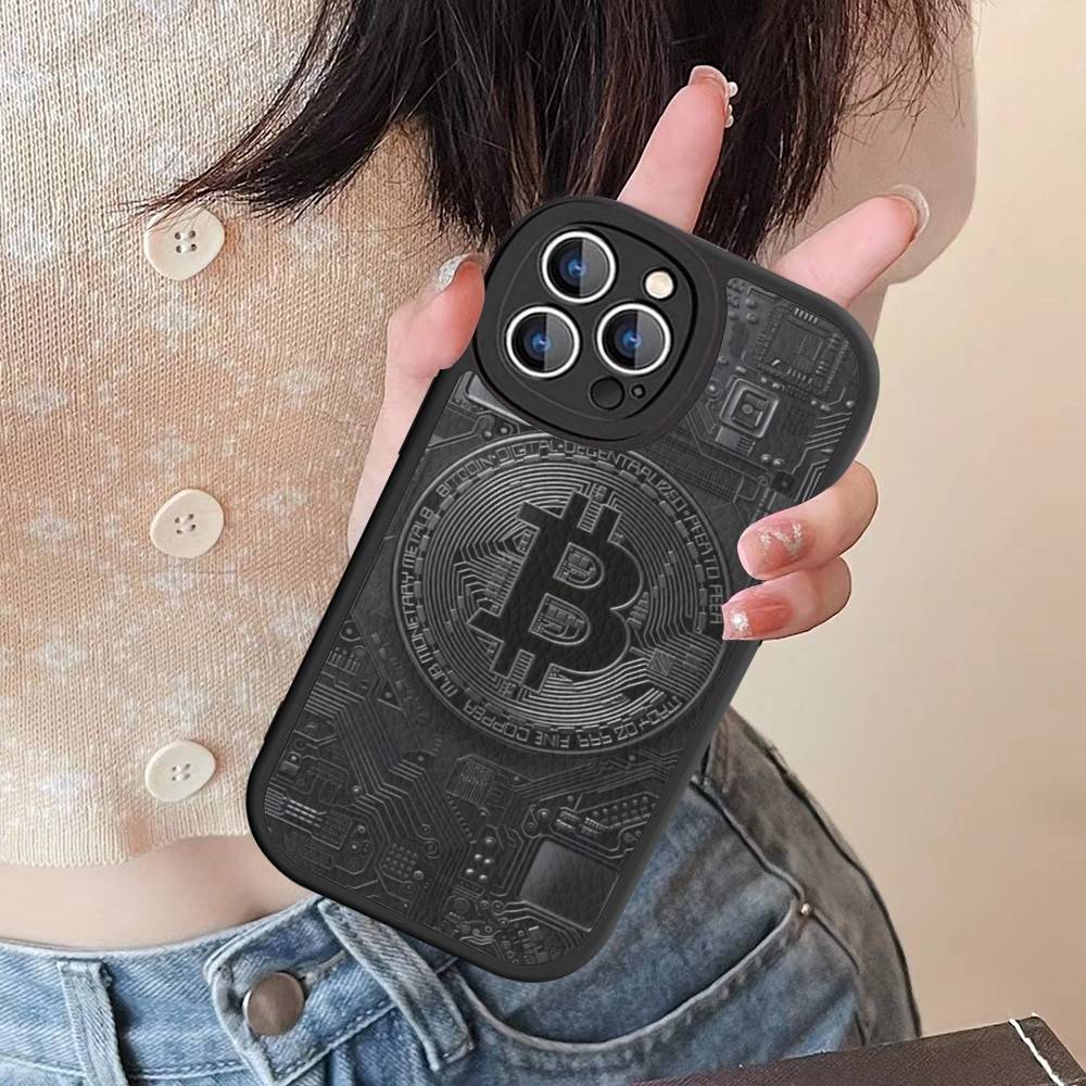 Luxury B-Bitcoin For IPhone 16 15 14 16E 13 12 11 Pro Max Plus Phone Leather Case