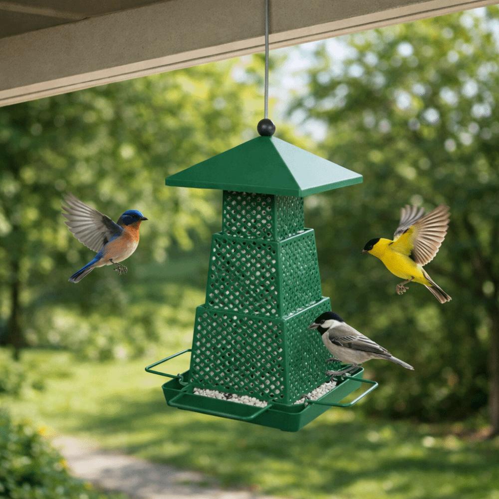 Windproof Wild Bird Feeder Folding Large Capacity Bird Food Dispenser Multi-purpose with Hang Rope Hanging Bird Feeder Outdoor