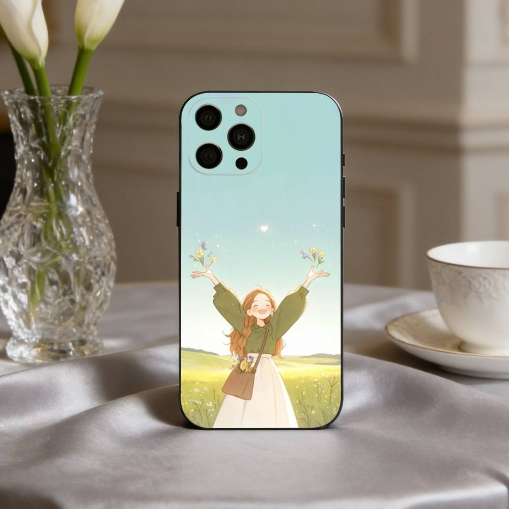 D-Dreamy G-Glow Vibe cartoon girl Phone Case For iPhone 17,16,15,14,13,12,11 Plus,Pro Max,XS,Soft Silicone Black Cover