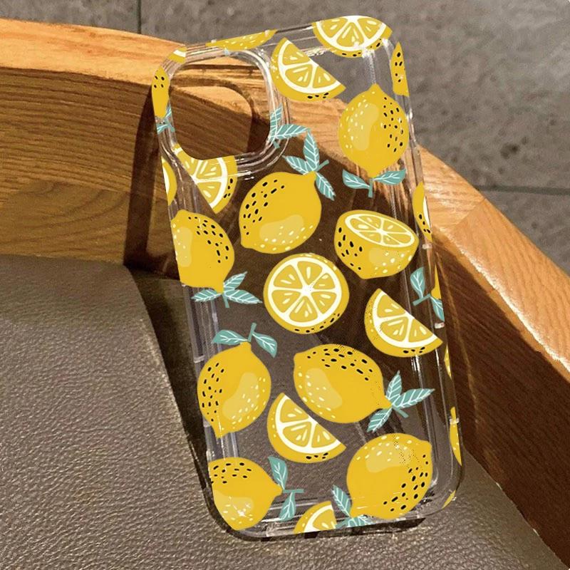 Summer Fruit Lemon Flower Pattern Phone Case For iPhone 17 Air 16 15 14 13 12 11 Pro Max 15 16 Plus 16E Transparent Cover