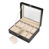 10-bit PU Leather Gray Flannelette Watch Case Box Organizer with Soft Pillow for Men Women Jewelry Display Storage Box Best Gift