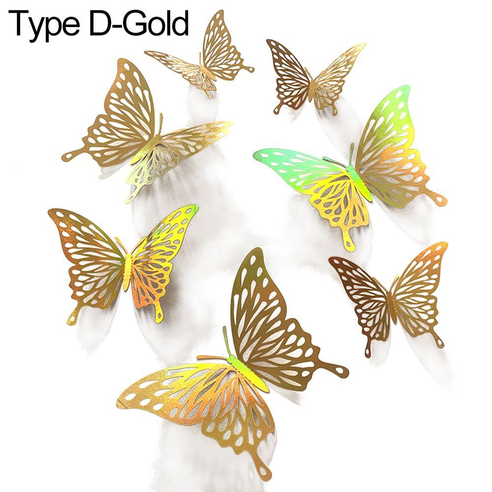 DIY Accesories Party Wedding Supplies Home Decoration Hollow Butterflies 3D Butterfly Stickers Wall Decals Colorful Silver Gold