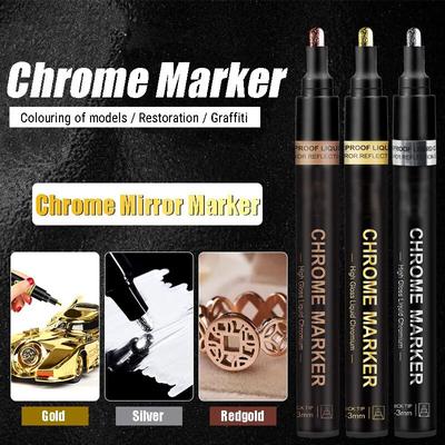 3/2/1pcs Chrome Mirror Marker Pen 2mm DIY Reflective Paint Pen Permanente Gold SILVER Marker Touch Up, Model Painting, Marking