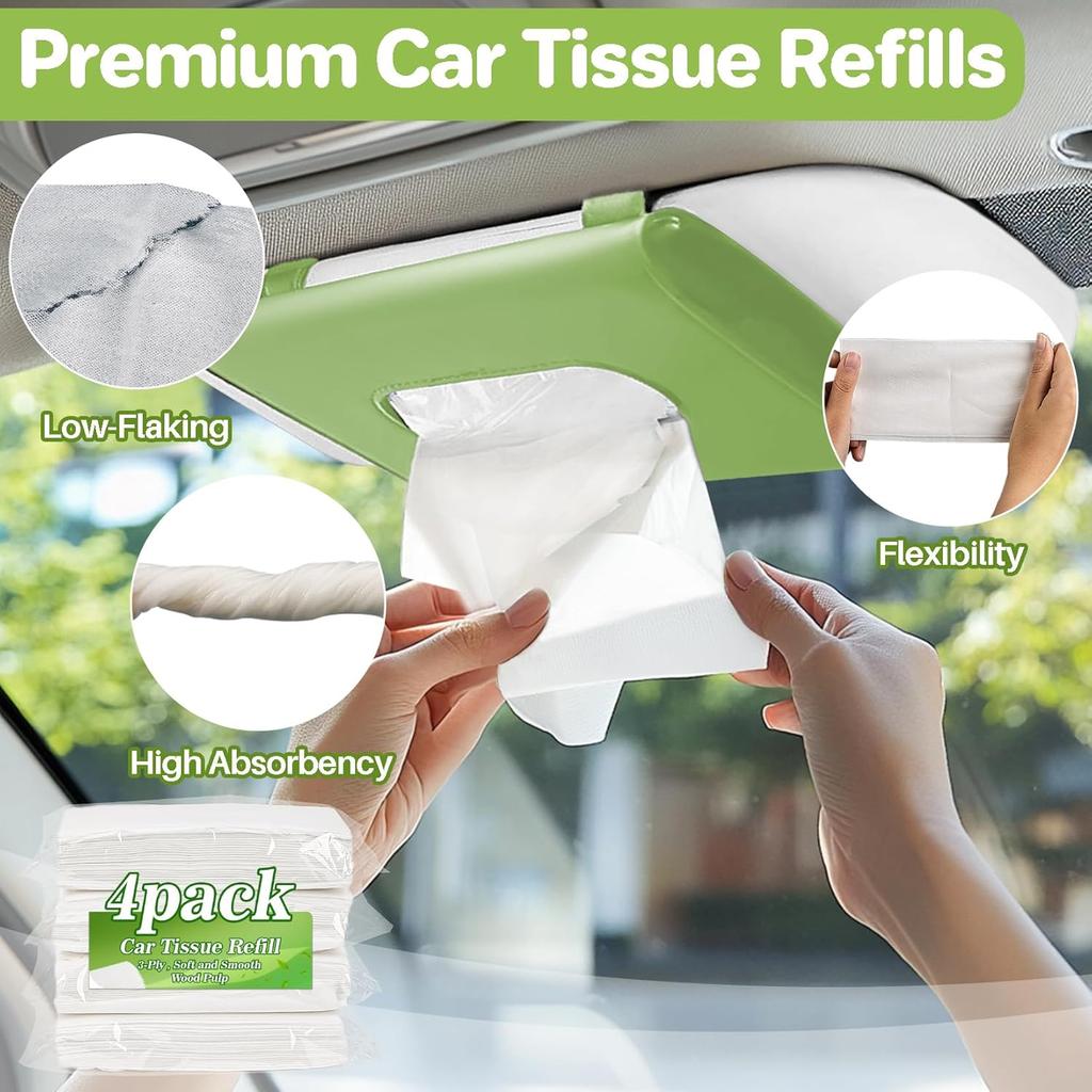 4 Packs 200 Car Tissues - Car Tissue Refill 3-Ply 50 Sheets Fit For Visor Napk Holder Long-Lasting Travel Ultra-Soft And Smooth Gift For Vehicle