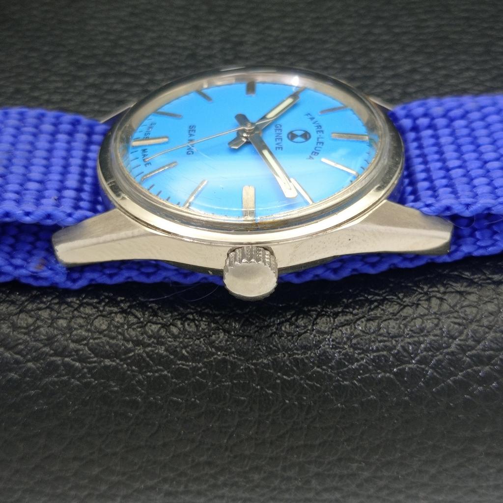 HAND-WINDING VINTAGE FAVRE LEUBA GENEVE SWISS MENS SKY BLUE DIAL WATCH A436202-2 R128-a436202
