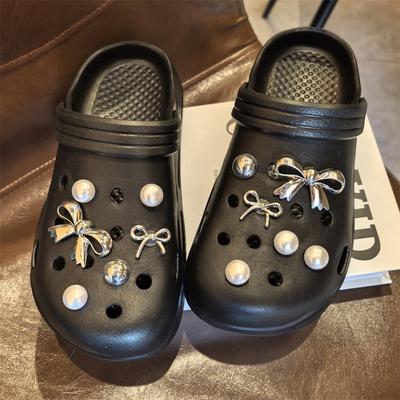 12PCS Fashion Shoe Charms Set Accessories Hole Shoe Buckle Silver Heartshaped Bow DIY Shoes Decorations Kids Woman Girls