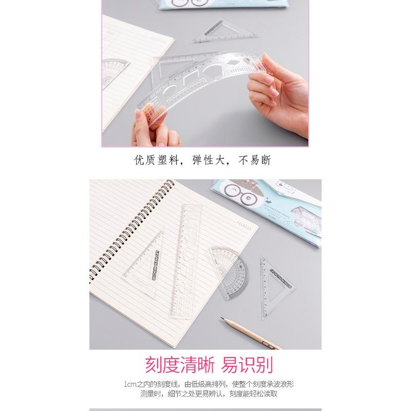 Simple Transparent Four Piece Ruler Set For Student Learning Stationery Supplies