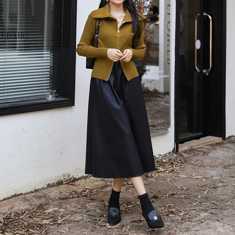 

Women s High-Waist PU Leather Midi A-Line Skirt – Slimming, Versatile, Perfect for Autumn and Winter Medium