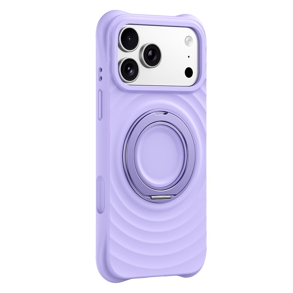 For iPhone 17 Pro Max Magnetic Case Rotating Kickstand Ripple Texture Liquid Silicone Shockproof Phone Cover