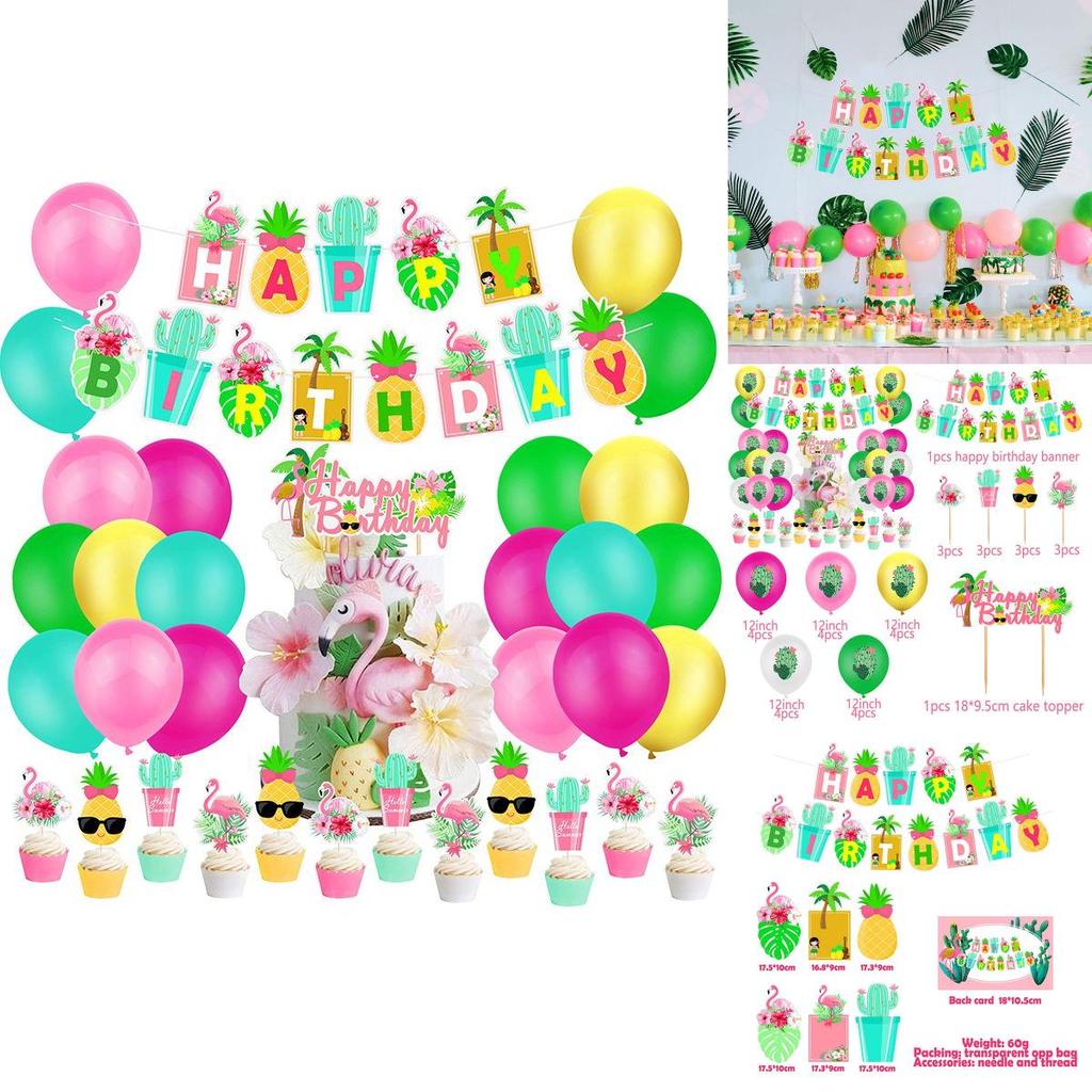 Vibrant Hawaiian Flamingo Cactus Pineapple Coconut Balloon Decoration For Festive Parties