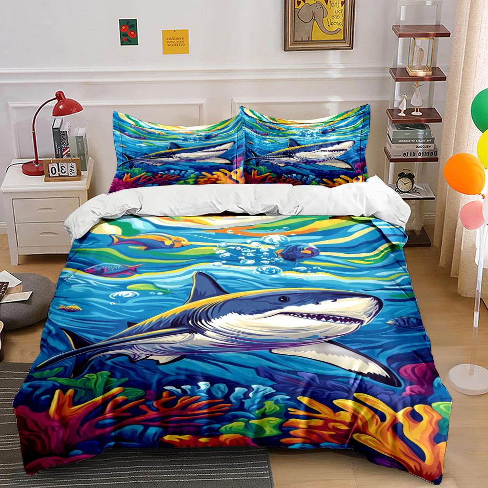 Sharks, fish, coral reefs. Bedding sets Duvet cover sets Duvet covers Pillowcases(1*Duvet Cover 2*Pillowcases without duvet insert)