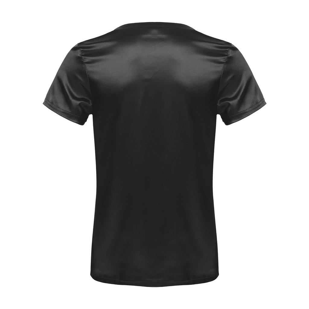 Chemise de nuit pour homme Col en V Manches courtes Satin T-shirt Hauts de pyjama amples Vêtements décontractés