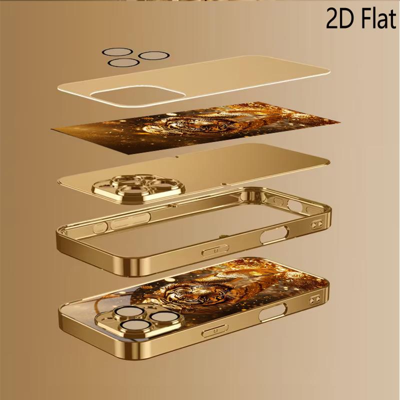 Golden Tiger Patterned tempered glass design for iPhone16 17 ProMax 1514 1312 11ProMax Phone Case Camera Cover Shockproof Hard B
