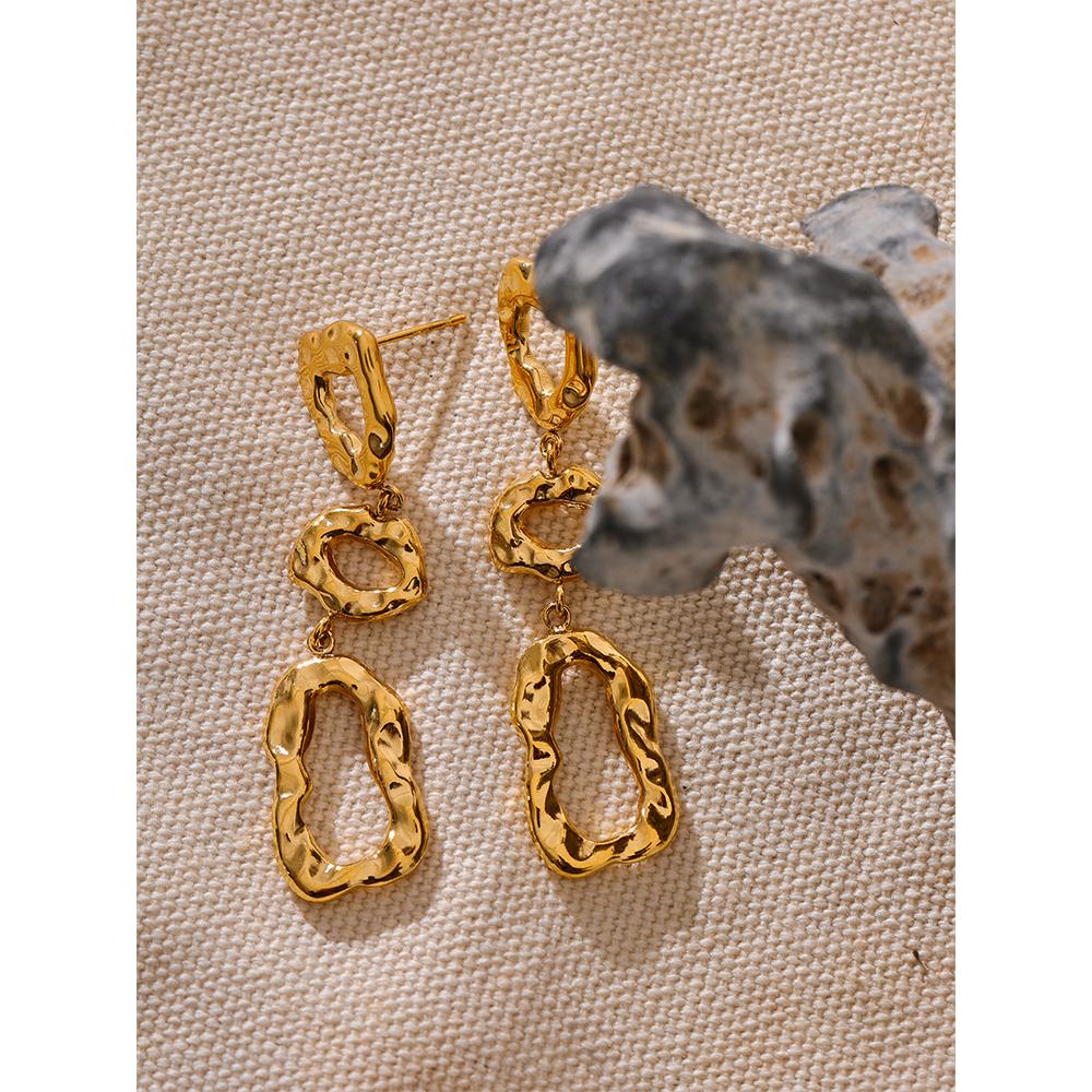 Yhpup 316l Stainless Steel Geometric Hollow Temperament Drop Dangle Earrings Metal Long Fashion Golden Statement Jewelry Gift