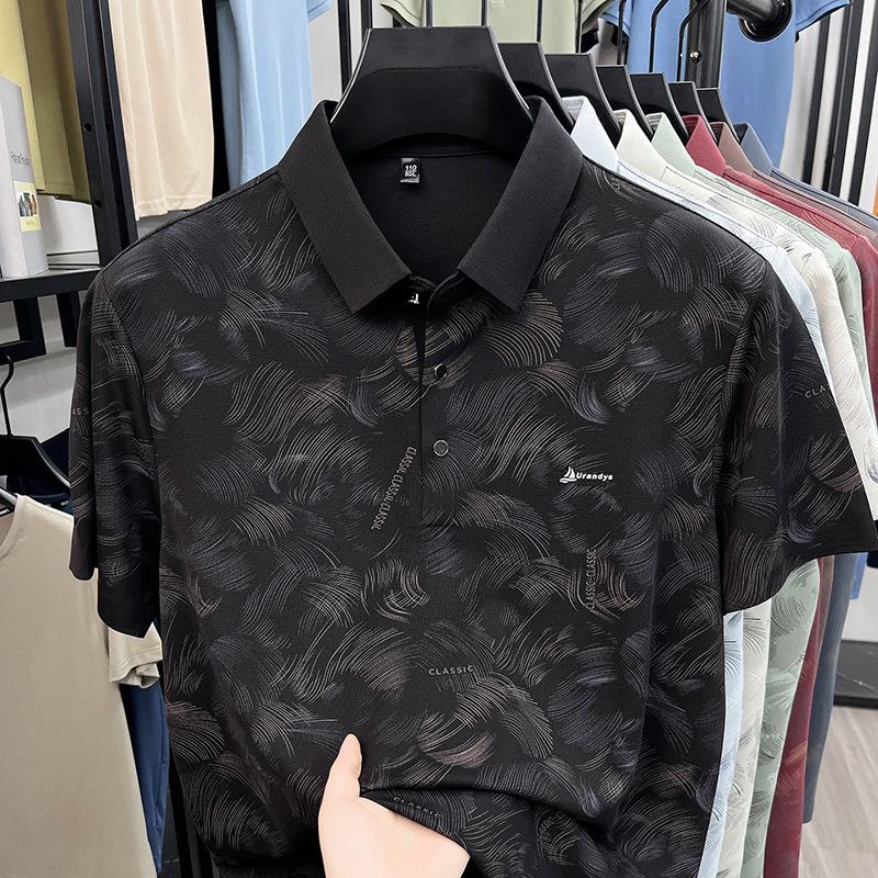 Summer Men's Short Sleeve T-Shirt Fashion Printed Lapel Collar Breathable Polo