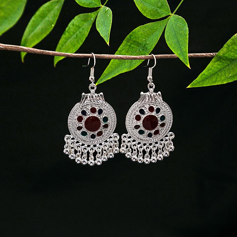 Vintage Ethnic Miao Silver Teardrop Tassel Earrings