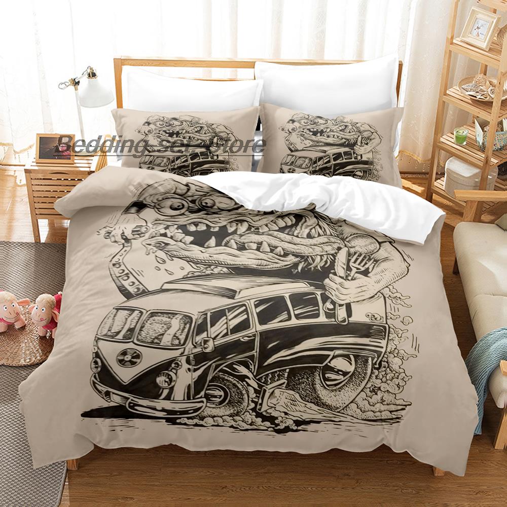 New Rat Fink Bedding Set Single Twin Full Queen King Size Bed Set Aldult Kid Bedroom Duvetcover Sets 3D Anime Bed Sheet Set