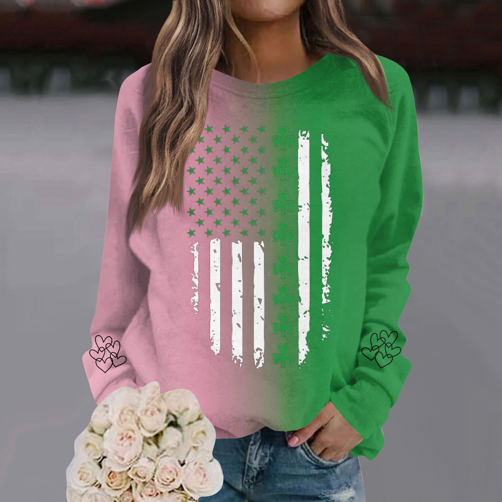 

Жіночі модні повсякденні туфлі з круглим вирізом і довгими рукавами St. Світшот з градієнтним принтом до Дня Патрика XL білий