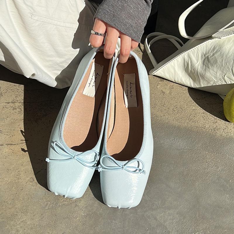 Modische Damen-Ballerinas mit Schmetterlingsknoten, eckiger Zehenpartie, flach, zum Hineinschlüpfen