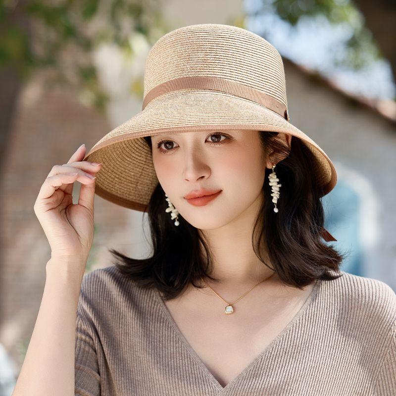 Summer New Hat Women's Sunshade Sunscreen Streamer Lafite Straw Hat Summer Travel
