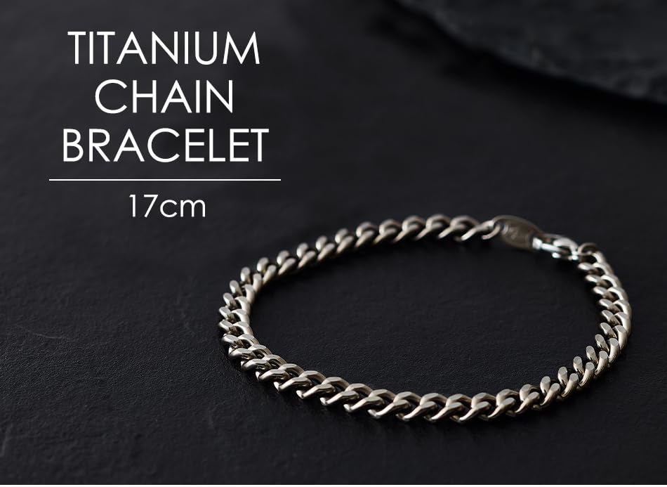Phiten Titanium Chain Bracelet, Medium, 17cm, Made with Pure Titanium, Silver, Accessory, Curb Chain, Length 17-21cm, Men's and Women's