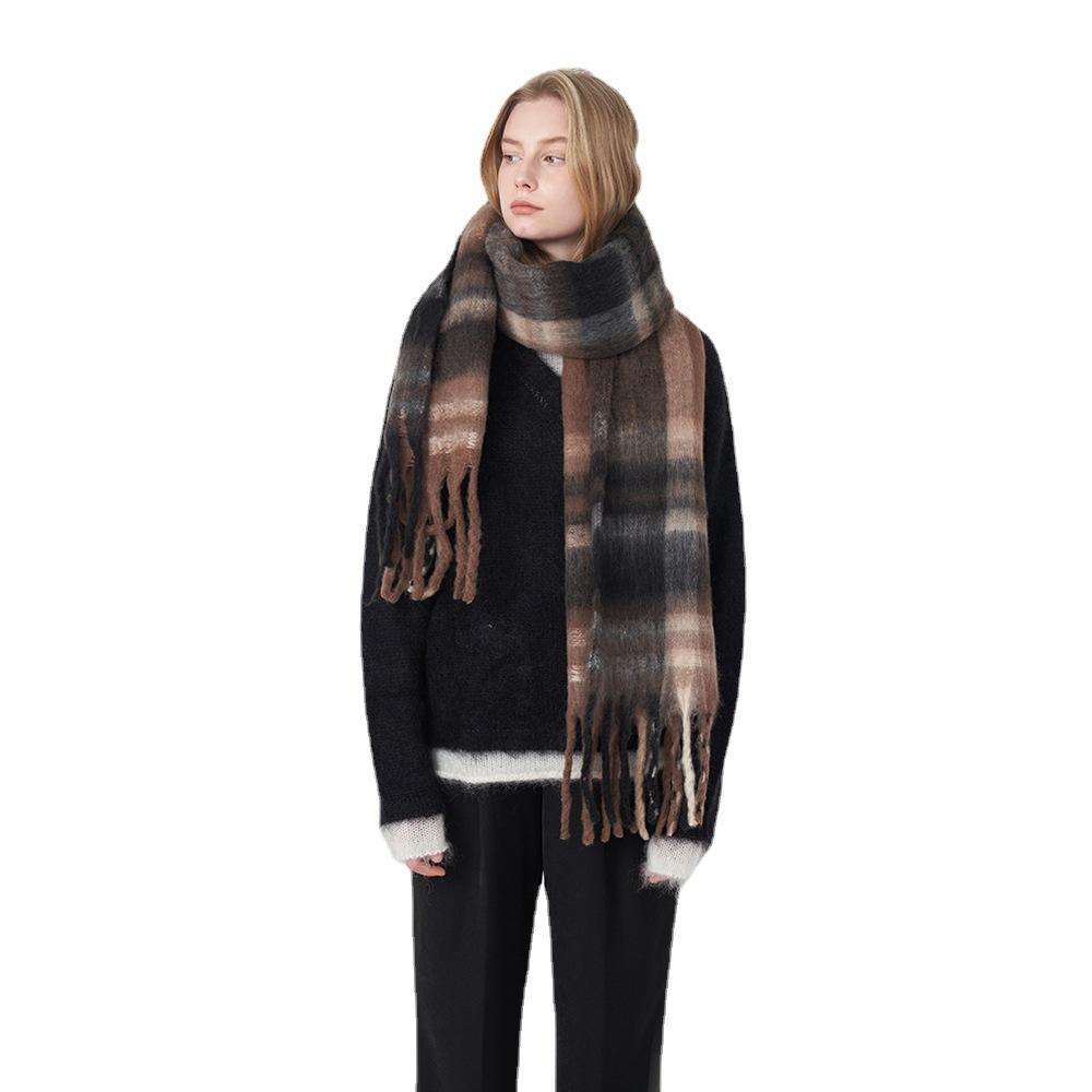 Autumn And Winter Soft And Warm Imitation Cashmere Plaid Tassel Women Mohair Scarf Scarf Shawl