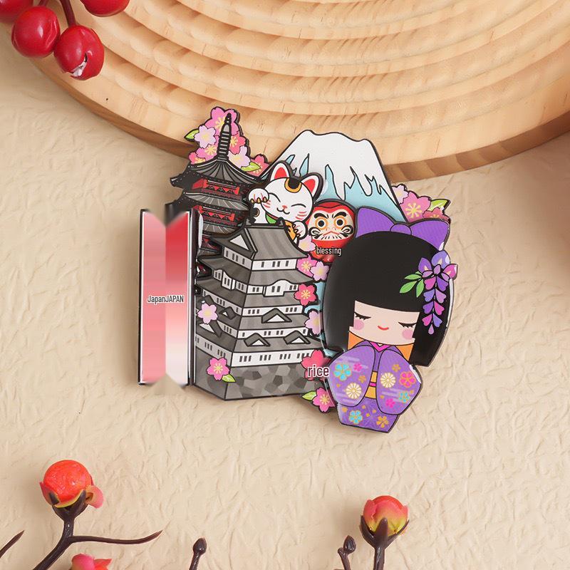 Japanese Epoxy Wood Refrigerator Magnets - Cute Cartoon Cultural Souvenirs, Soft Magnetic
