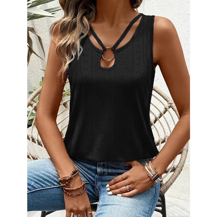 Spring and Summer Casual Solid Color V-neck Top with Hollowed Out Camisole Vest Women's T-shirts
